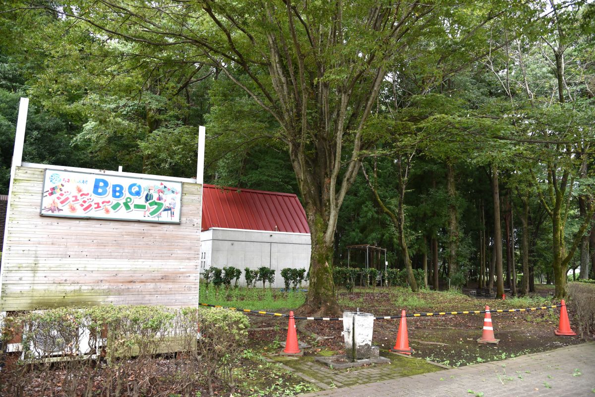 シンボルの噴水すぐ隣にあるBBQ場